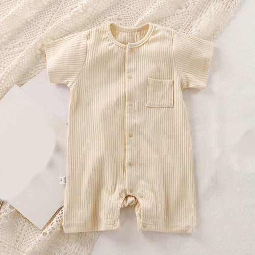 Bovxnpu Baby Girl Bodysuit, Infant Baby Cotton Bodysuits, Children's Solid Color Round Neck Short Sleeved Jumpsuit Baby Summer Breathable Bag Fart Jacket 6 Months