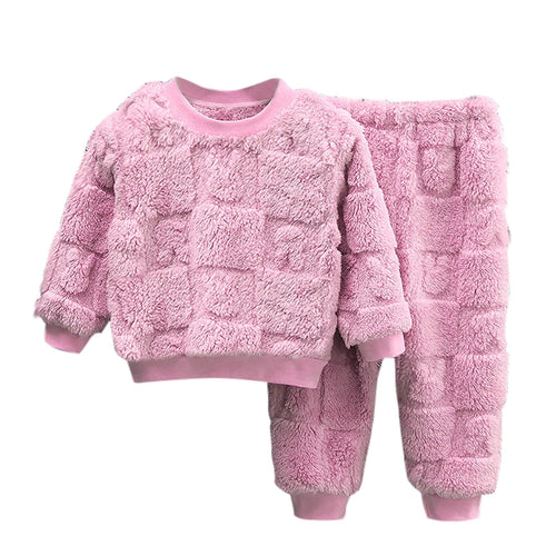 Annhoo Girl's Winter Warm Fleece Clothes 2 Piece Casual Outfits Long Sleeve Crew Neck Tops with Plush Pants Loungewear