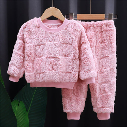 Annhoo Girl's Winter Warm Fleece Clothes 2 Piece Casual Outfits Long Sleeve Crew Neck Tops with Plush Pants Loungewear